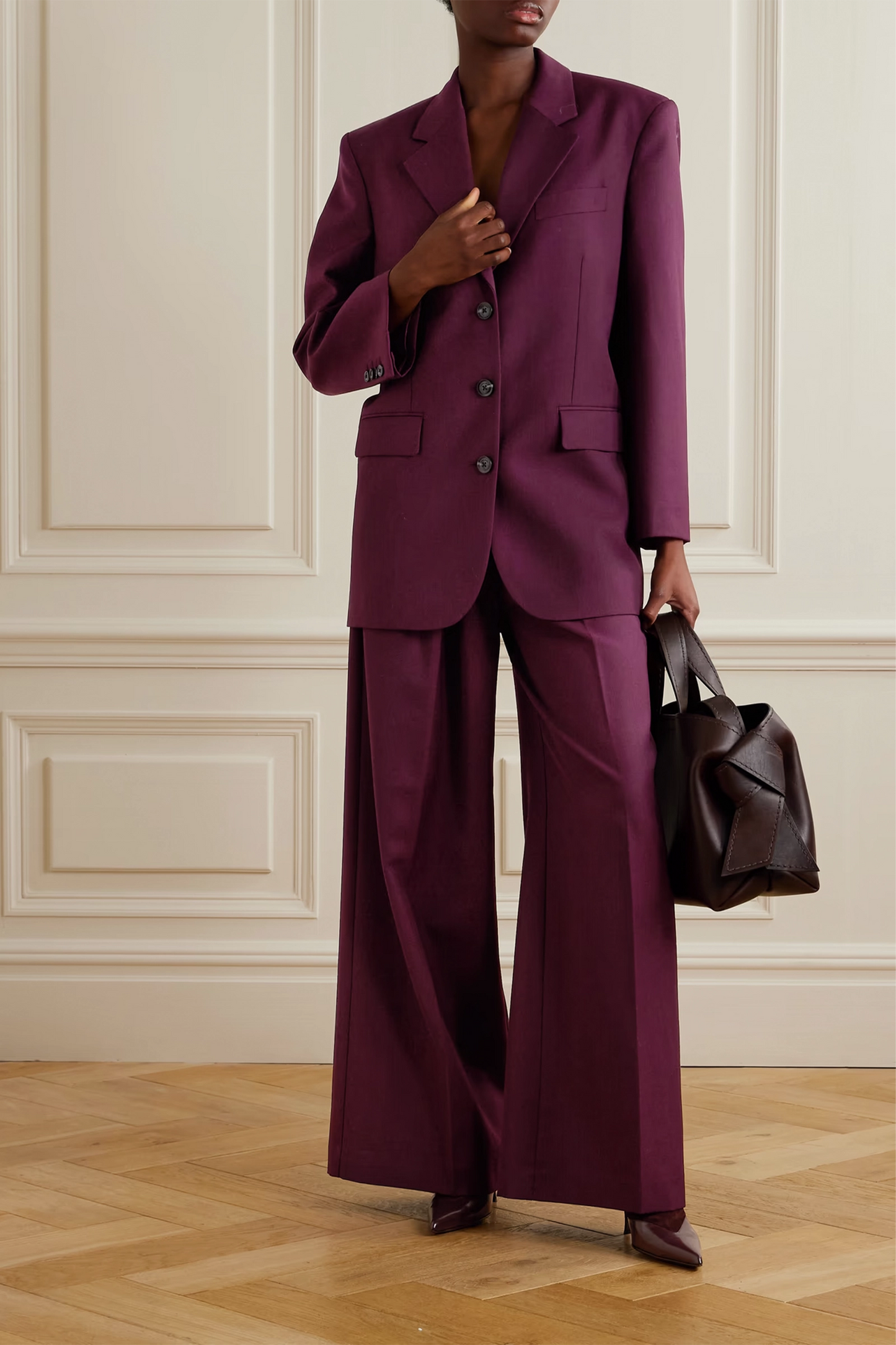 Sara woven blazer and Lou pleated woven wide-leg pants