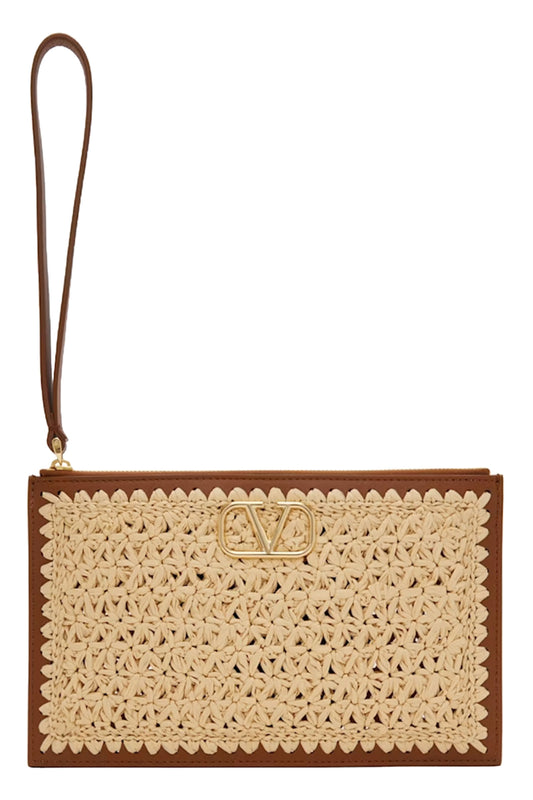 Beige & Brown VLogo Signature Medium Flat Pouch