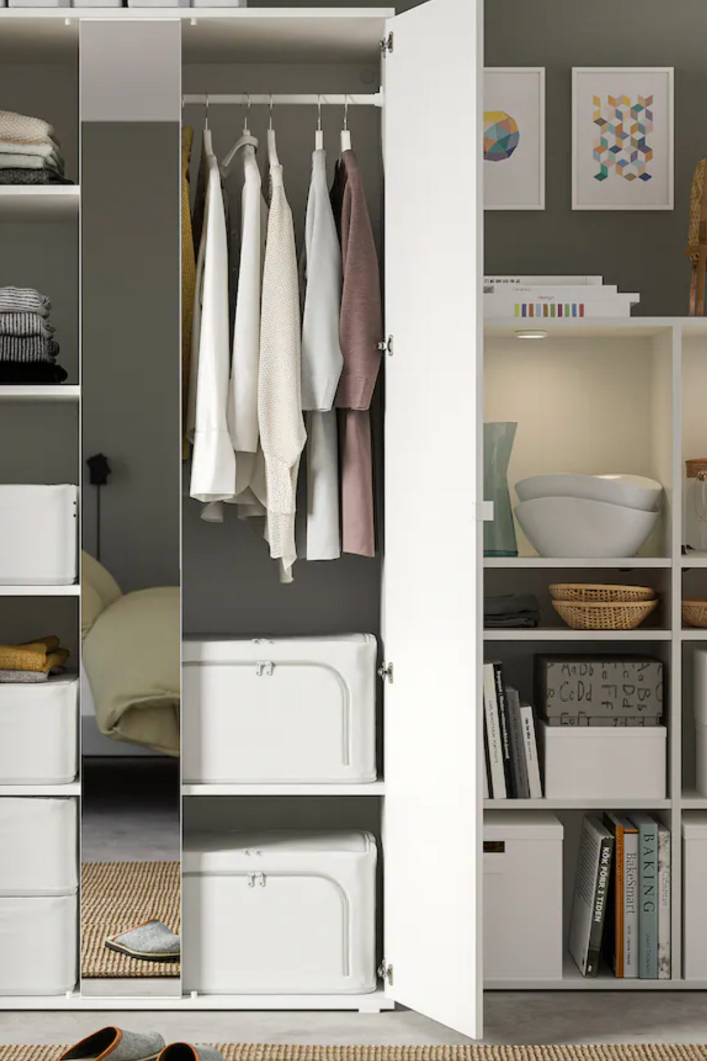 HEMMAFIXARE - Storage Case in Striped White and Grey Fabric