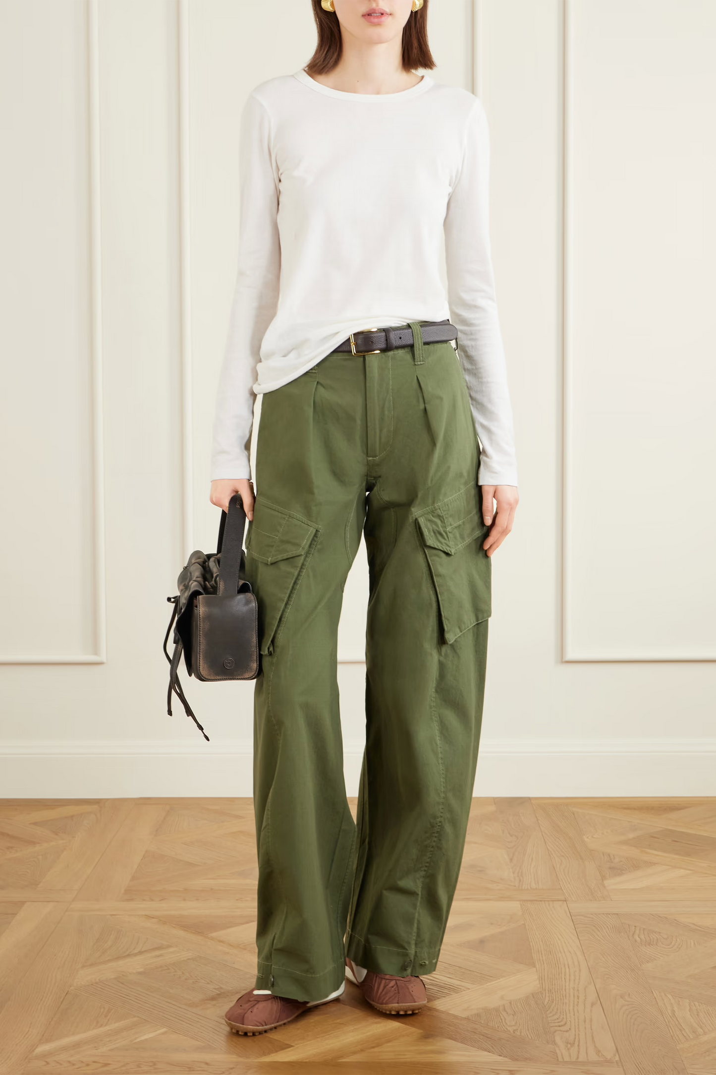 Cotton Barrel-leg Cargo Pants