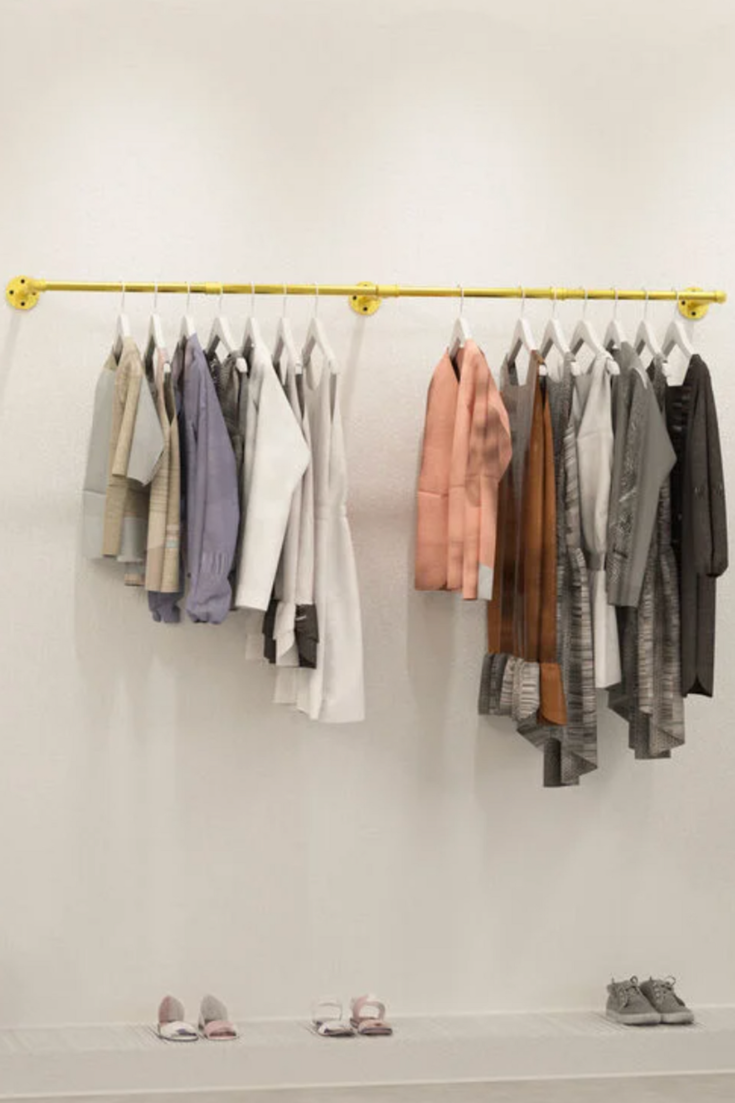 Extra Long Clothes Rail Industrial Pipe Rack in Gold