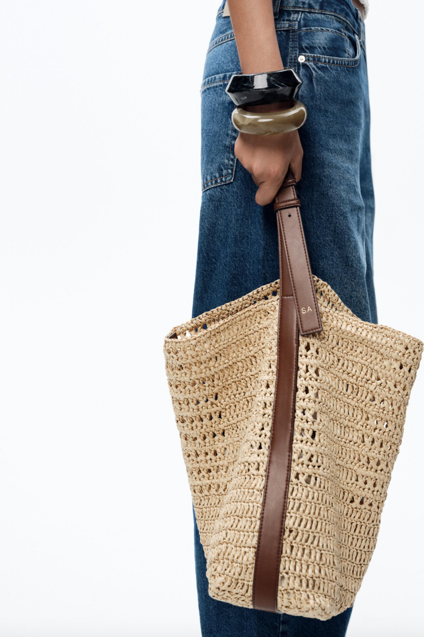 Raffia-Effect Bucket Bag