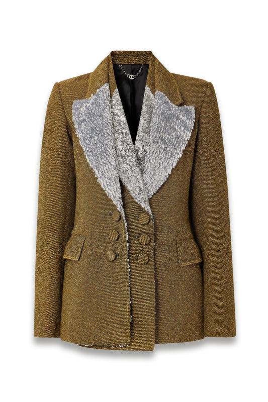 Layered Embellished Wool-blend Bouclé-twill Blazer