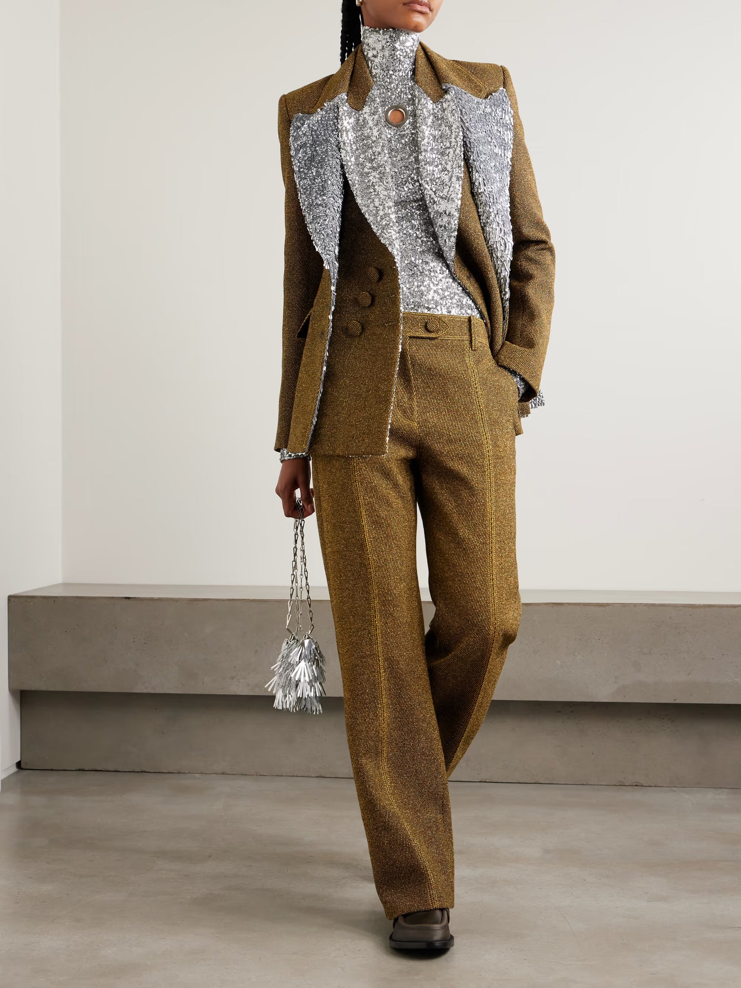 Layered Embellished Wool-blend Bouclé-twill Blazer