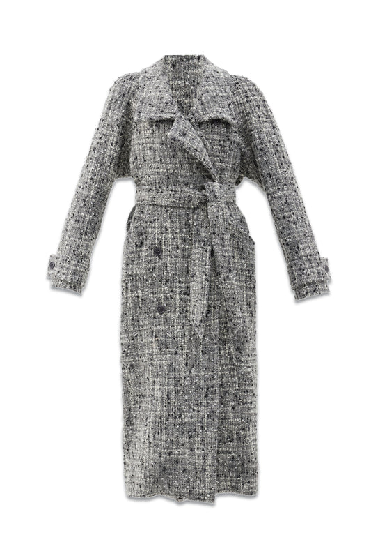 Oversized Belted Funnel Beck Bouclé Blanket Coat