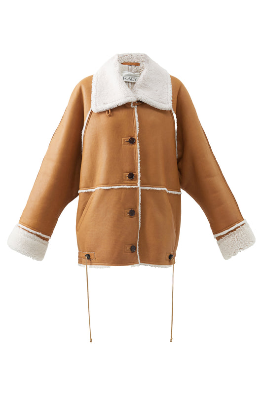 Raglan-sleeve Shearling Bomber Jacket