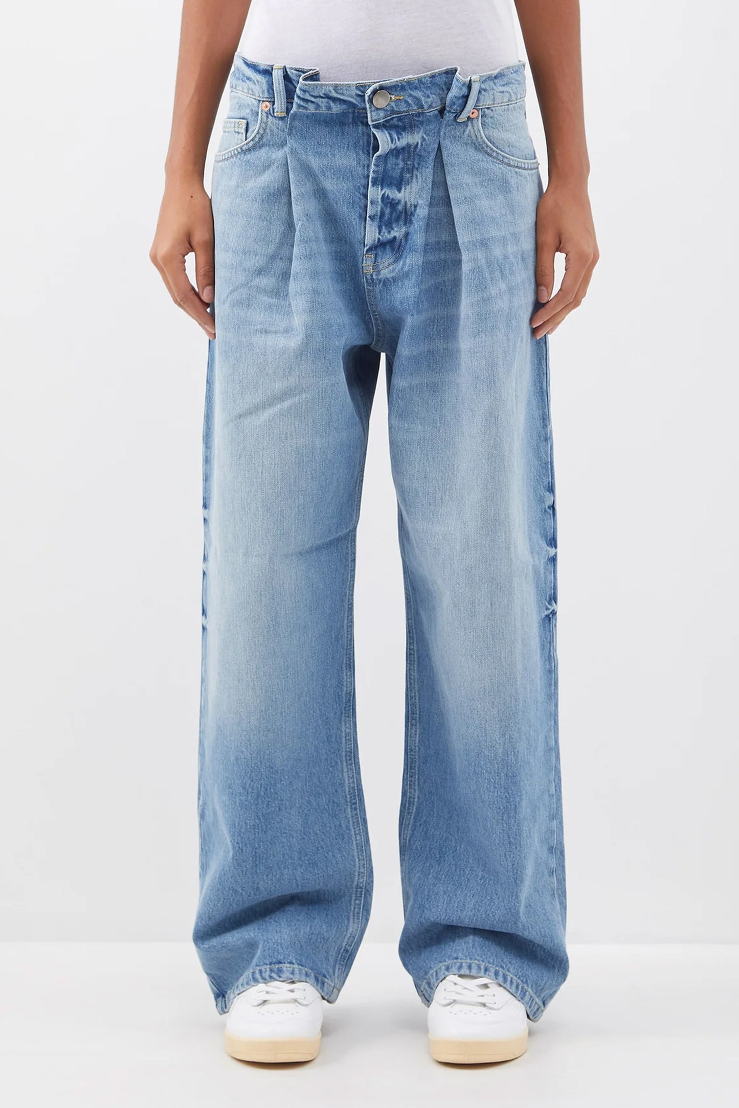 Light Blue Fold Organic-Cotton Dad Baggy Boyfriend Jeans