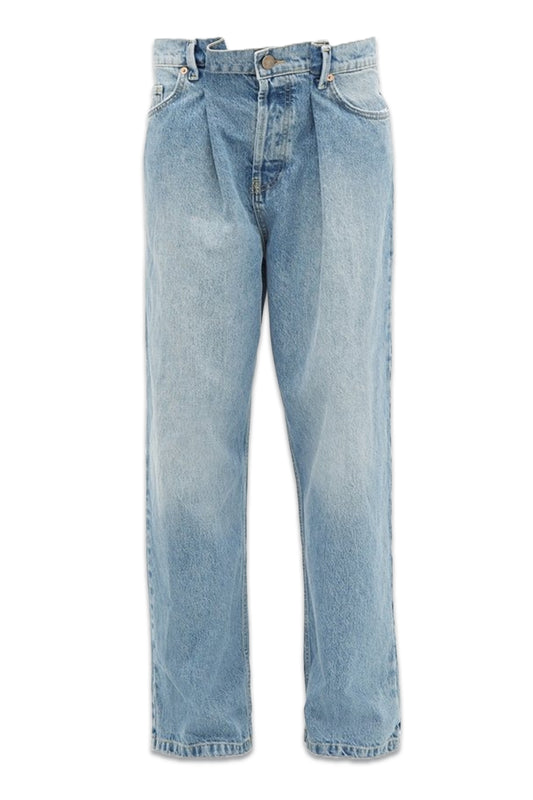 Light Blue Fold Organic-Cotton Dad Baggy Boyfriend Jeans