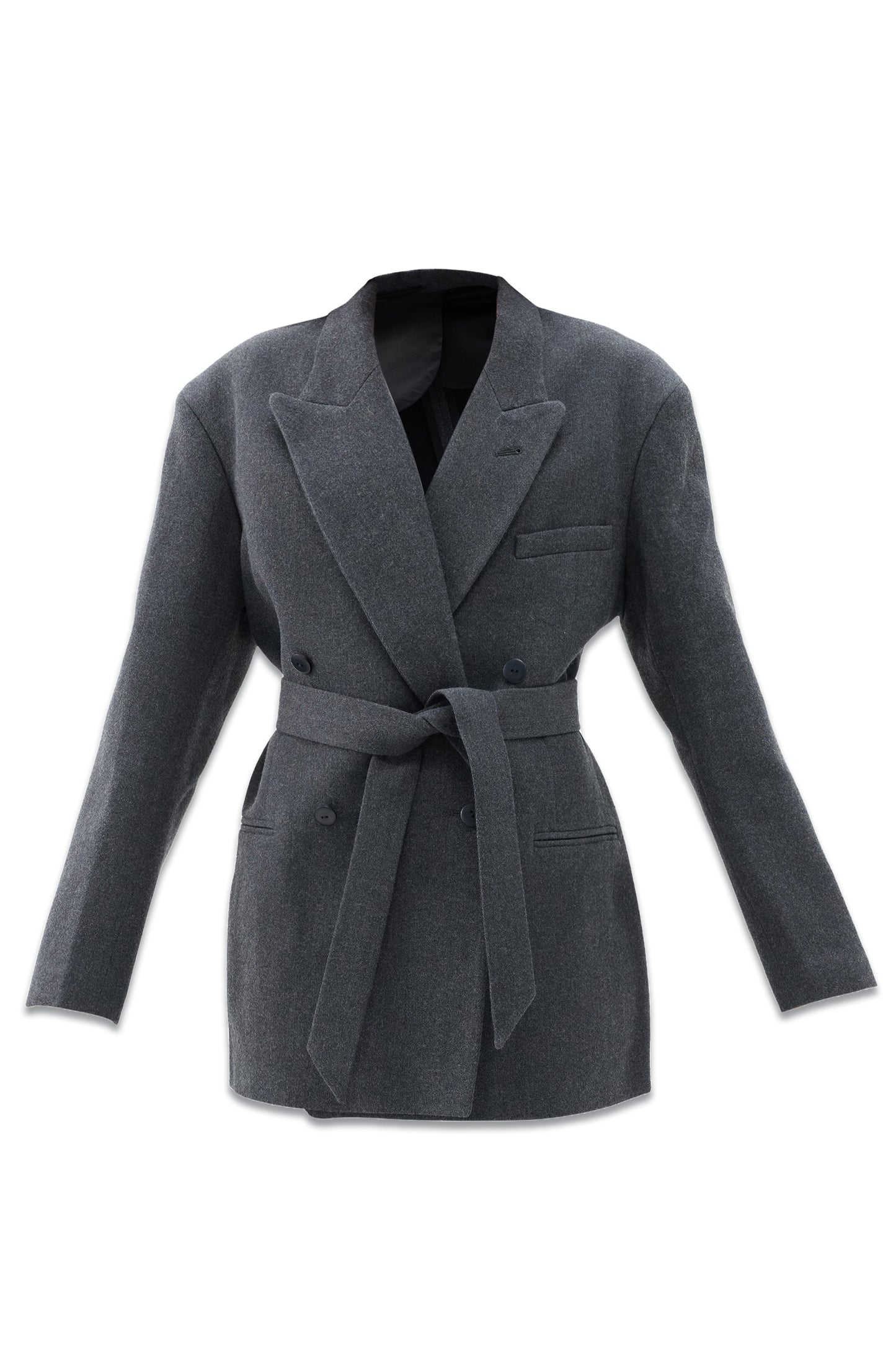 Exaggerated Recycled Wool-blend Tux Blazer Grey