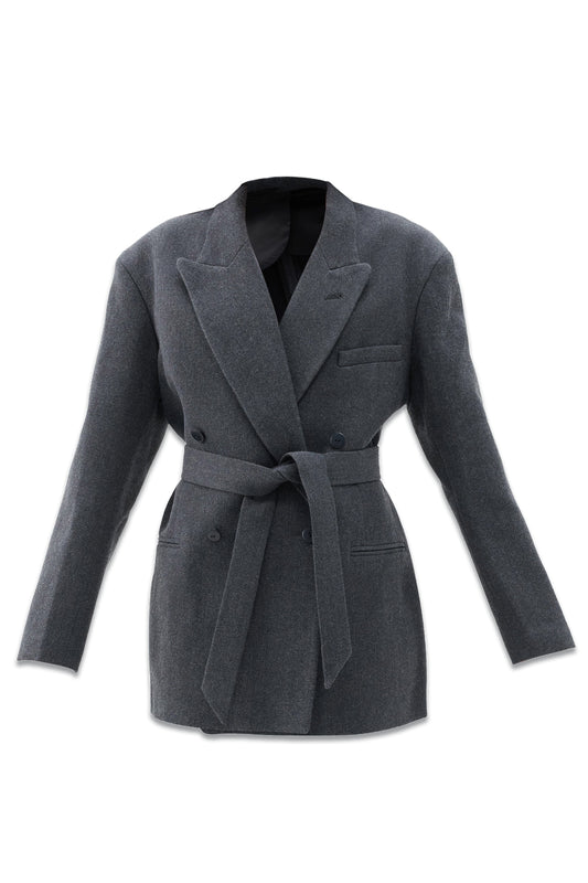 Exaggerated Recycled Wool-blend Tux Blazer Grey