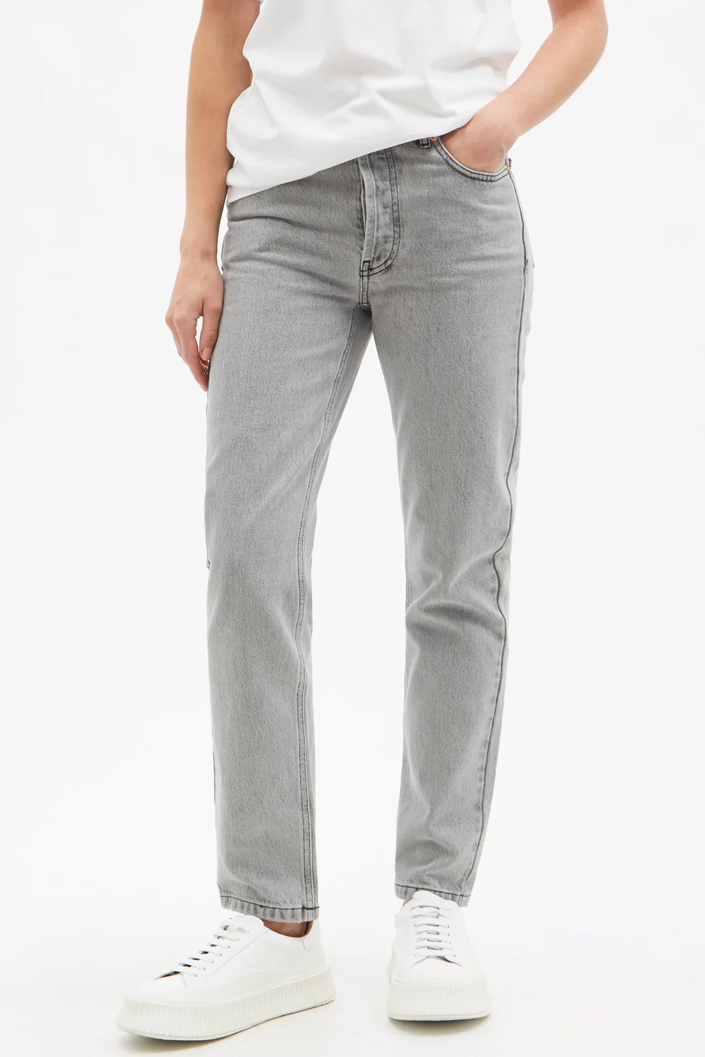 Track Organic-Cotton High-Rise Straight-Leg Jeans - Grey