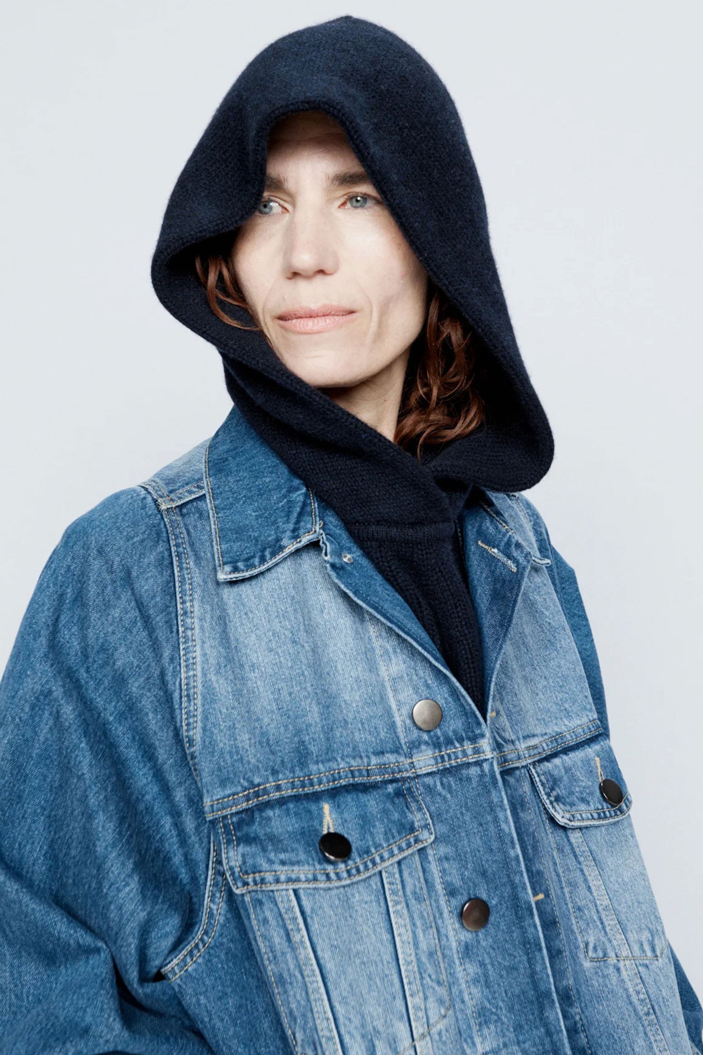 Navy Knitted Cashmere Hood