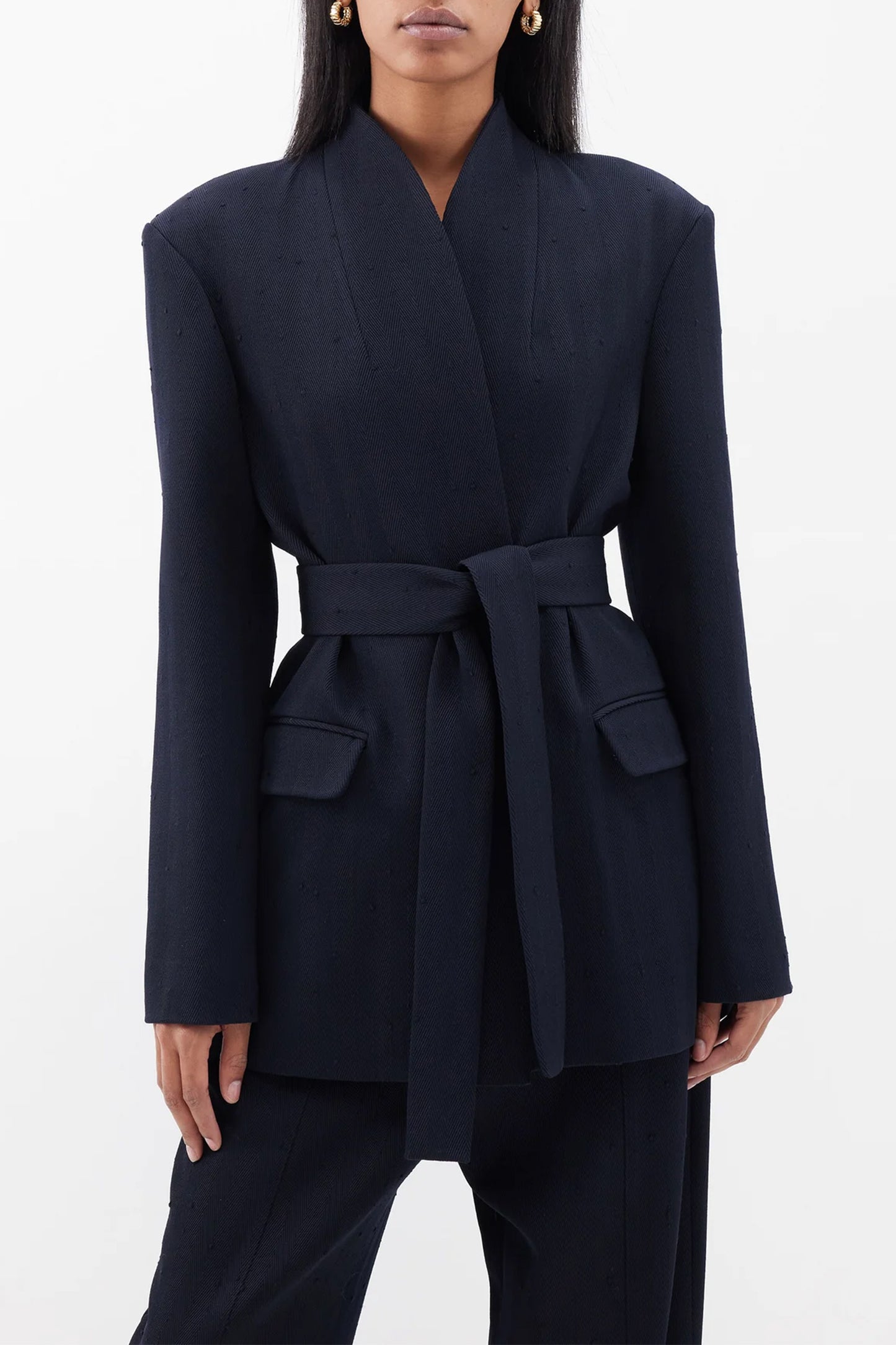 Curved-edge Slubbed Wool-blend Tailored Jacket