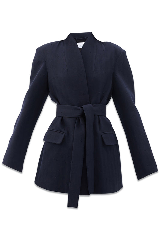 Curved-edge Slubbed Wool-blend Tailored Jacket