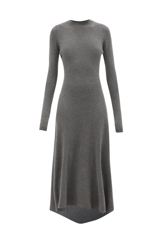 Cashmere-blend Grey Ribbed Fishtail Dress