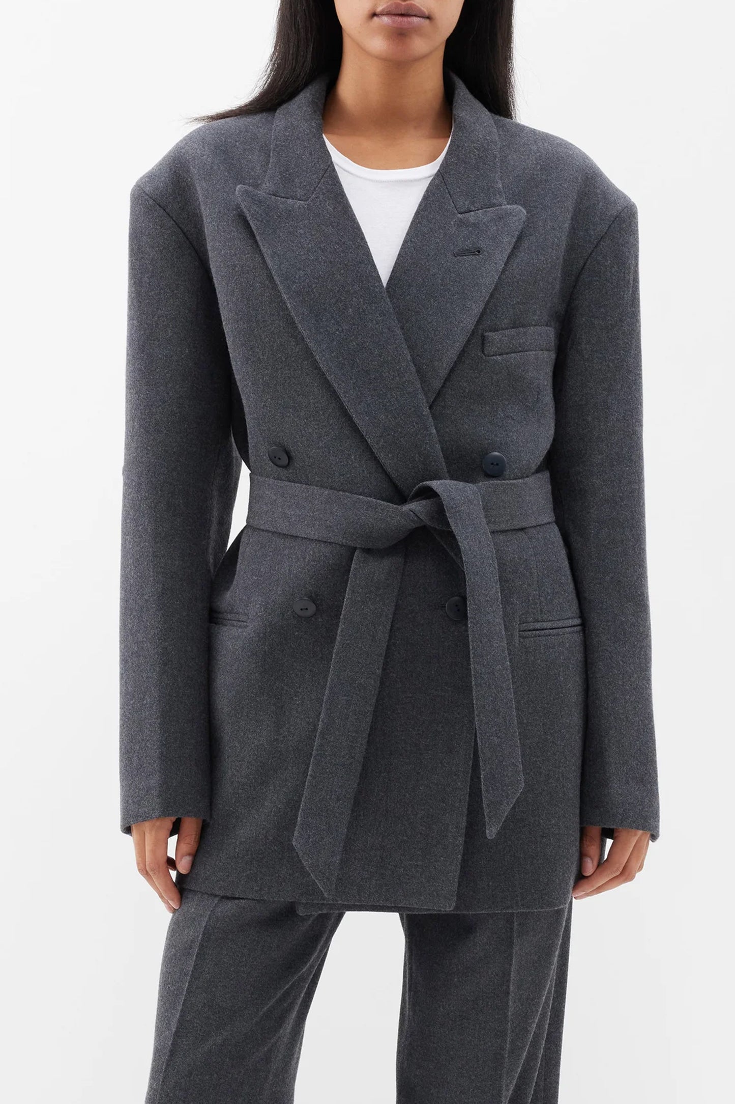 Exaggerated Recycled Wool-blend Tux Blazer Grey