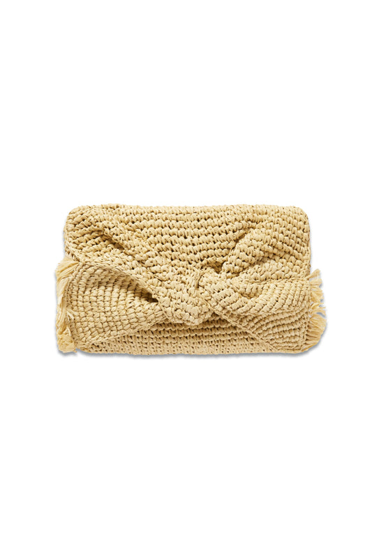 Bow Fringed Raffia Clutch