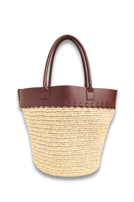 Neutral Ruhi Collar Straw Tote