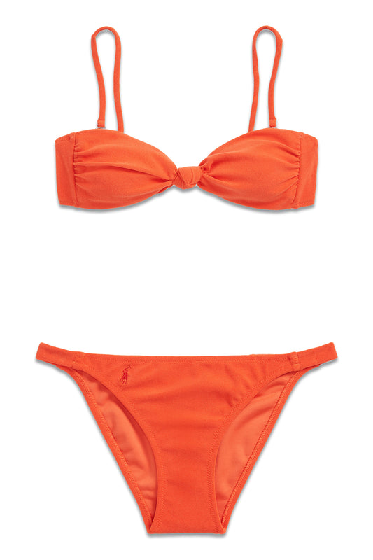 Knot-Front Bandeau Bikini Top and Side-Panel Hipster Bikini Bottom