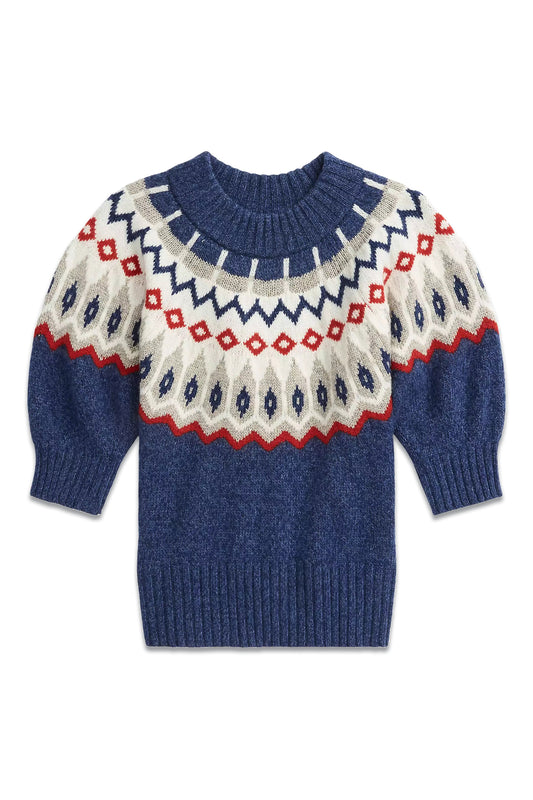 Fair Isle Short Sleeve Jumper, Blue/Multi