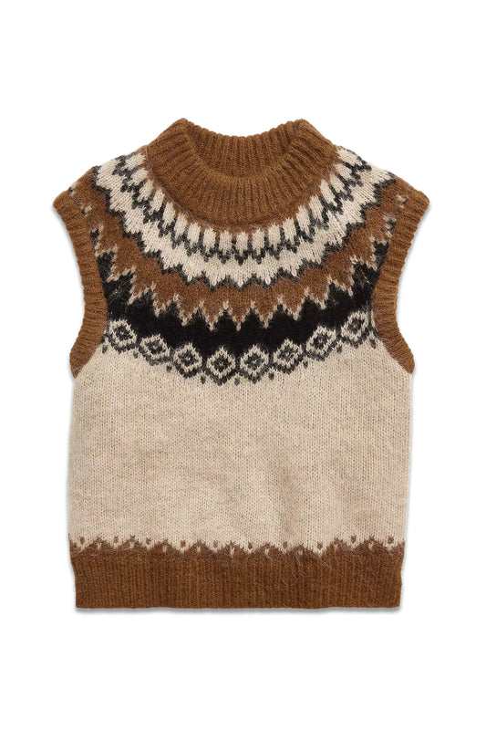 Wool Blend Fair Isle Knit Sleeveless Jumper, Brown/Multi