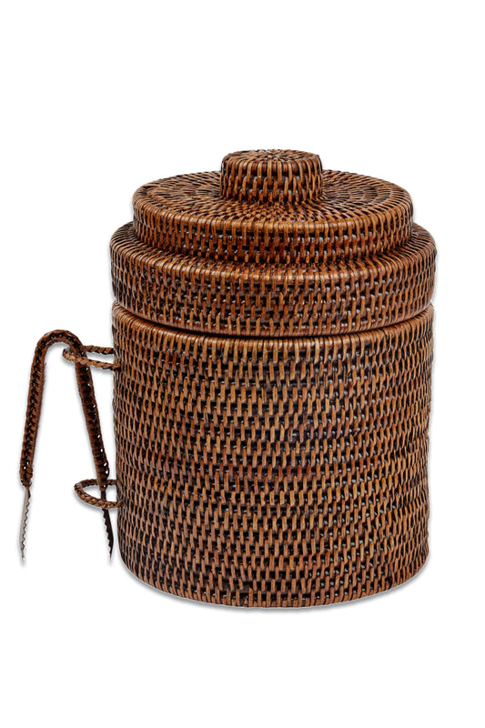 Rattan Ice Bucket With Tongs