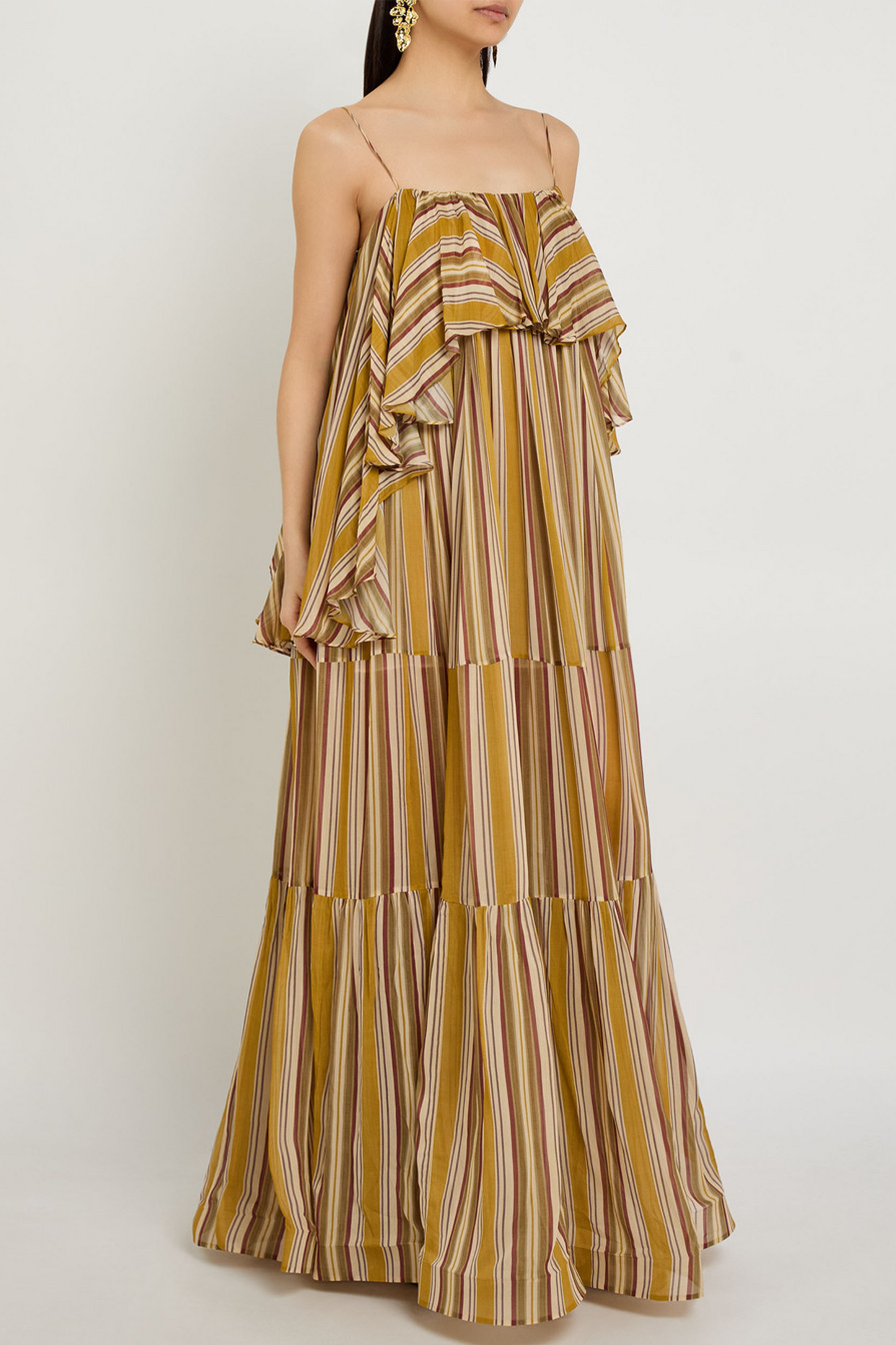 Rebellion Bohemian Striped Ruffled Chiffon Maxi Dress