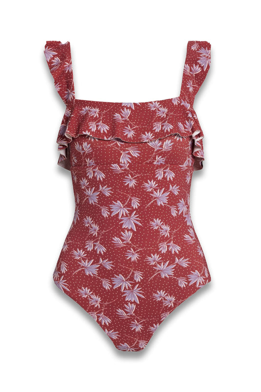 Jace Ruffled Printed Stretch-piquè Swimsuit