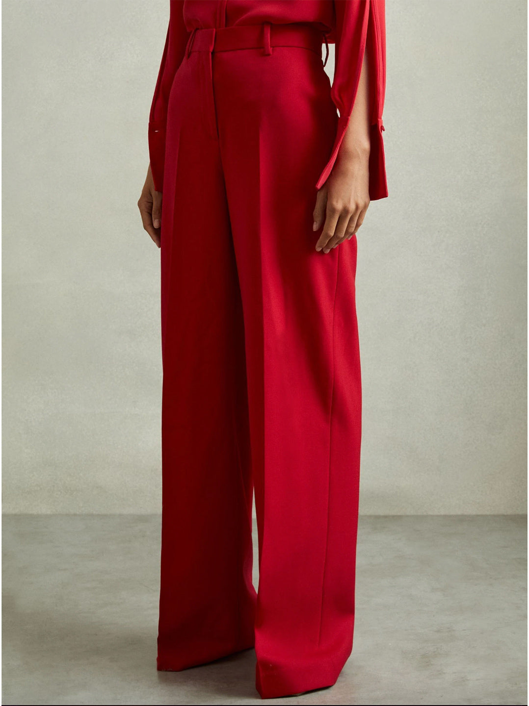 Anna Petite Wool Blend Wide Leg Trousers in Red