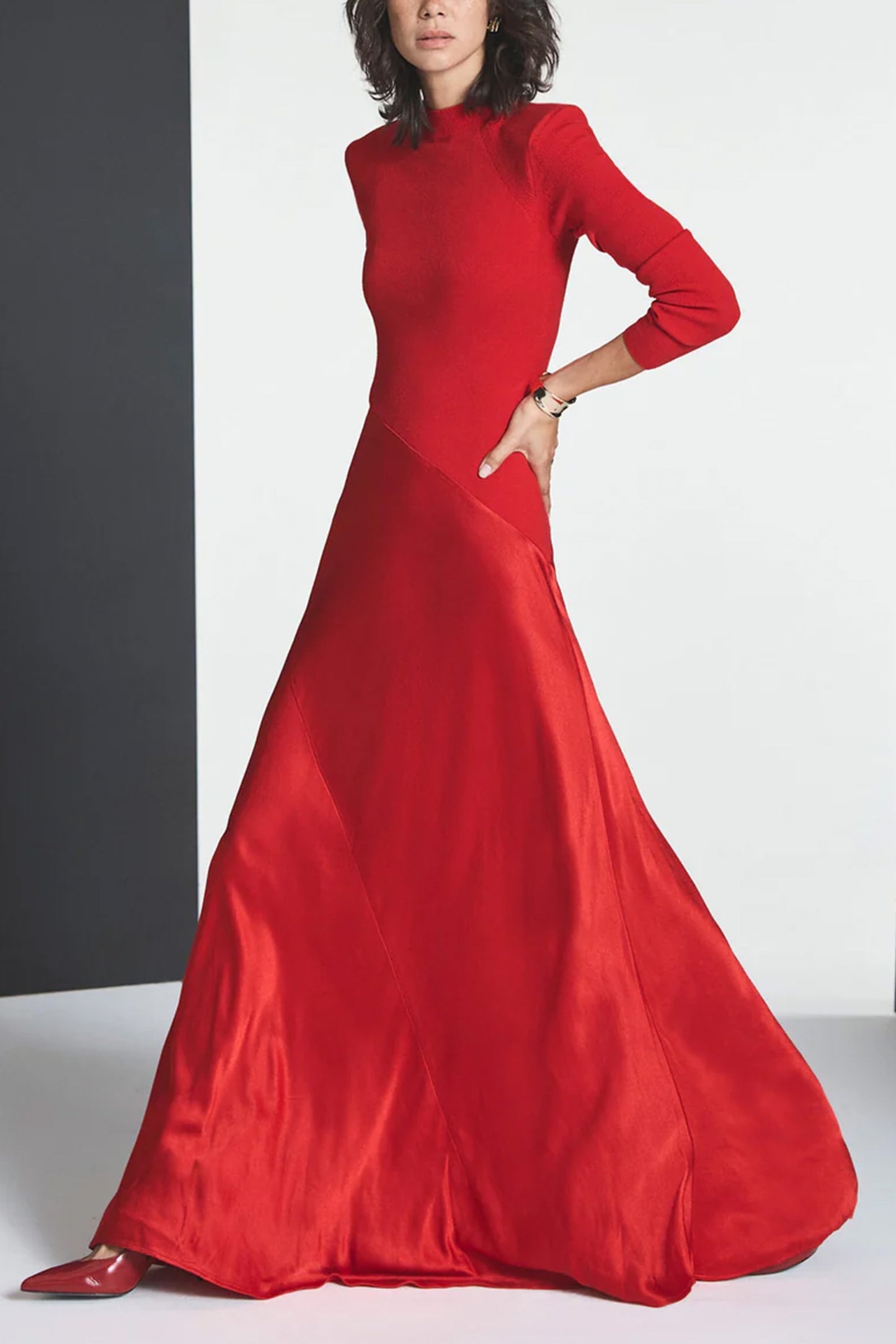 Red Knit Contrast Maxi Dress