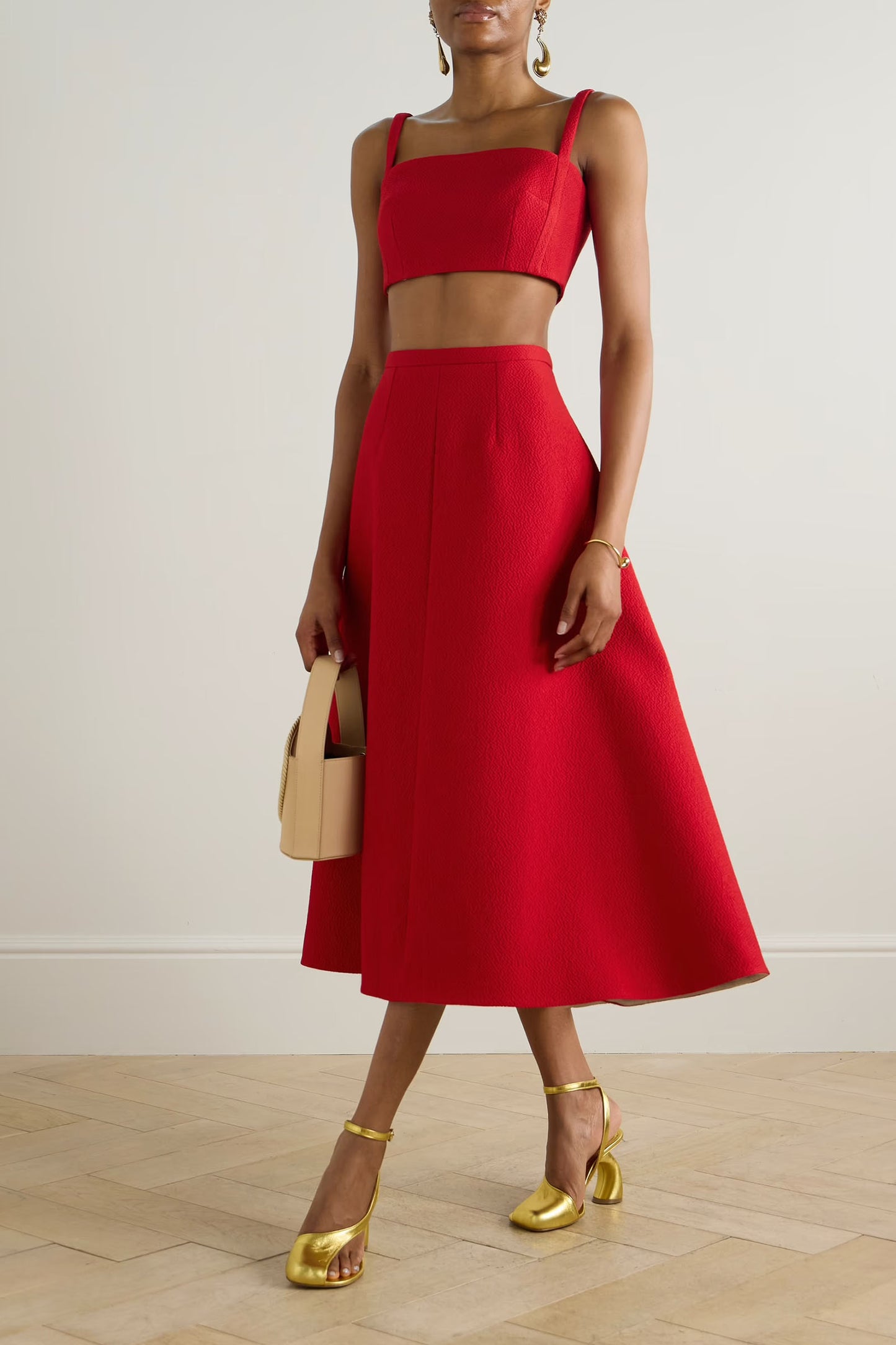 Hertha Pleated Cloqué Midi Skirt