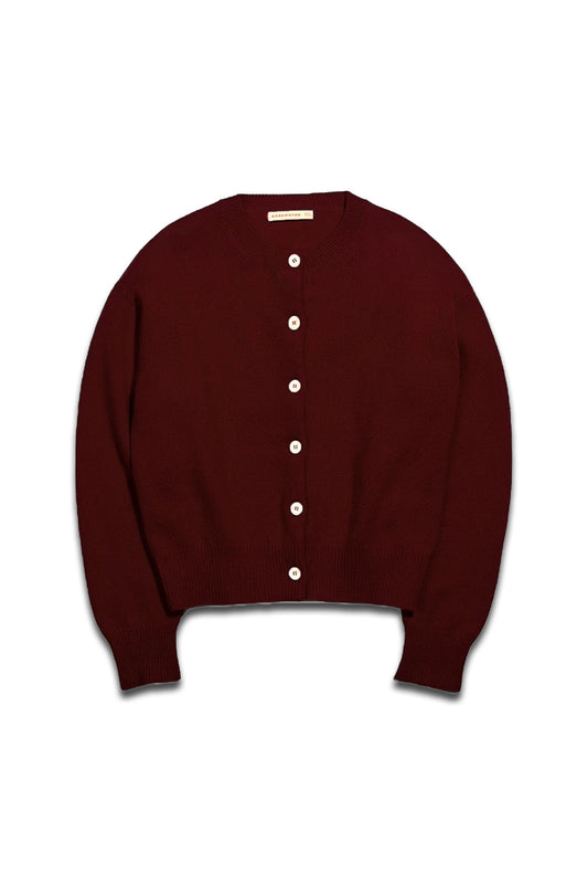 Ada Geelong Crewneck Cardigan, Burgundy