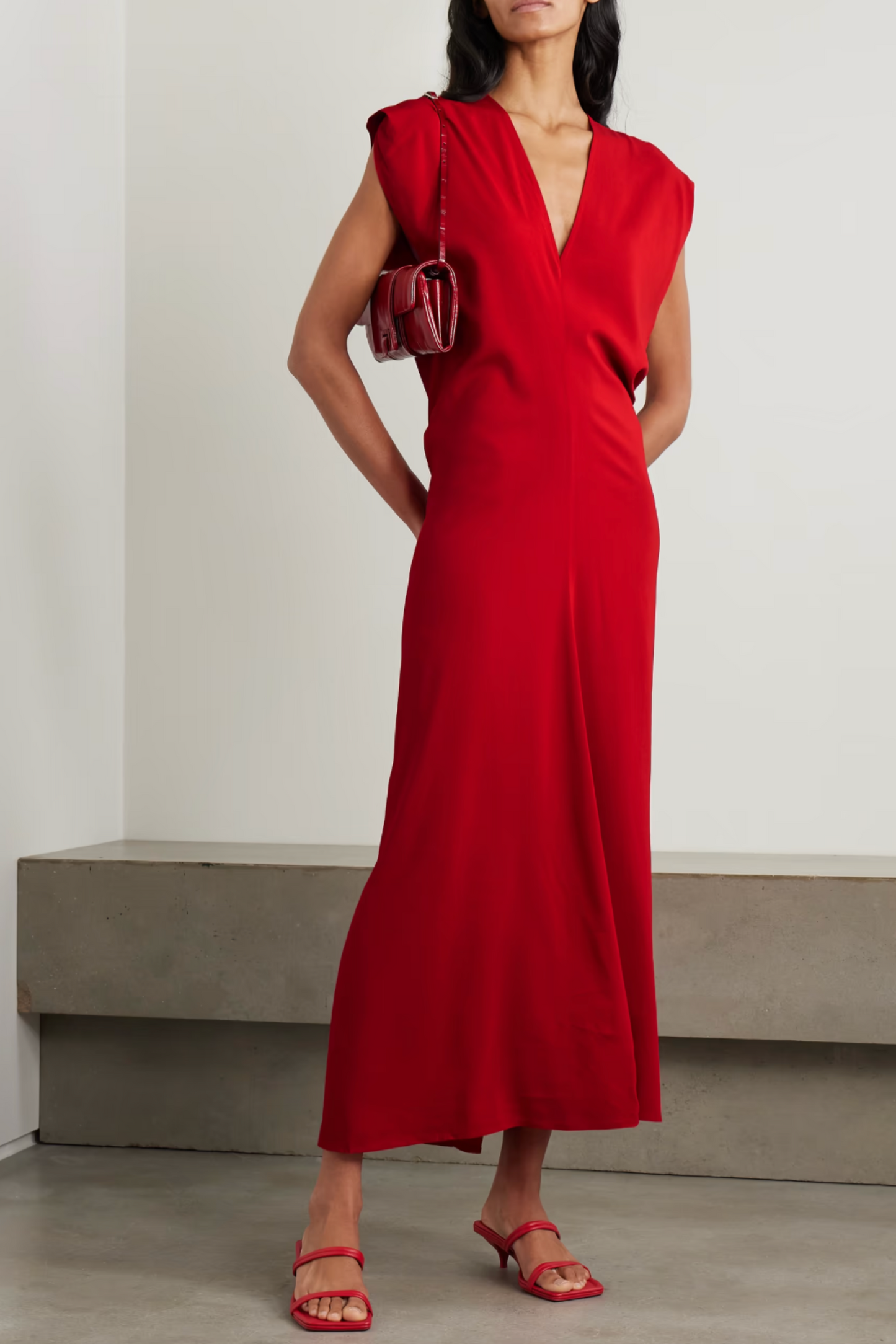 Plunge Draped Crepe Maxi Dress