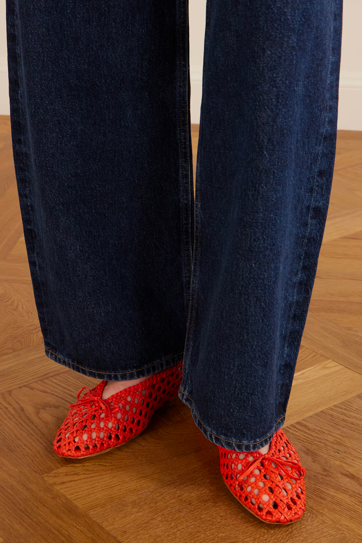 Woven Leather Ballet Flats in Red
