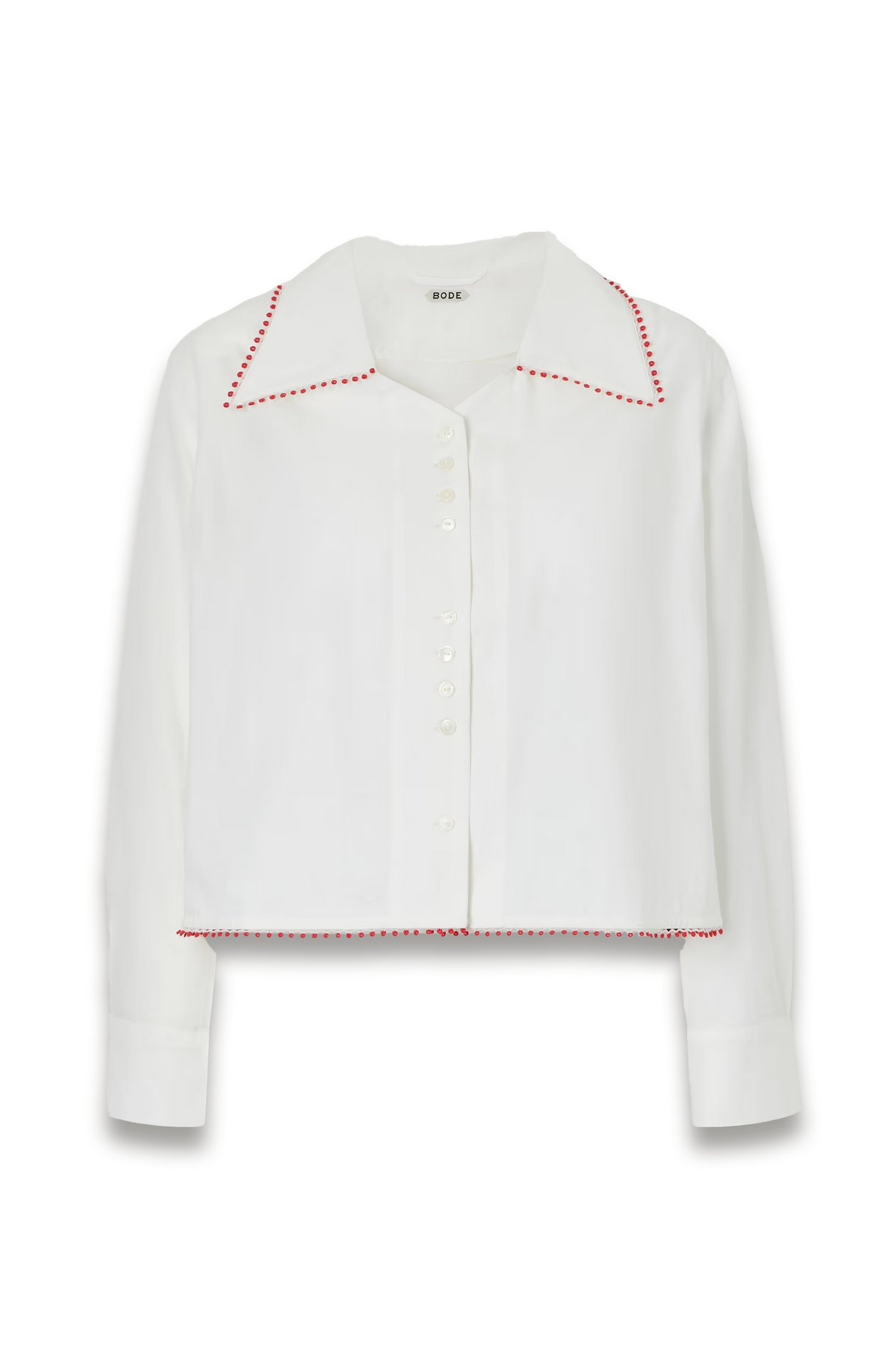 Redbud Cropped Embroidered Cotton-poplin Shirt