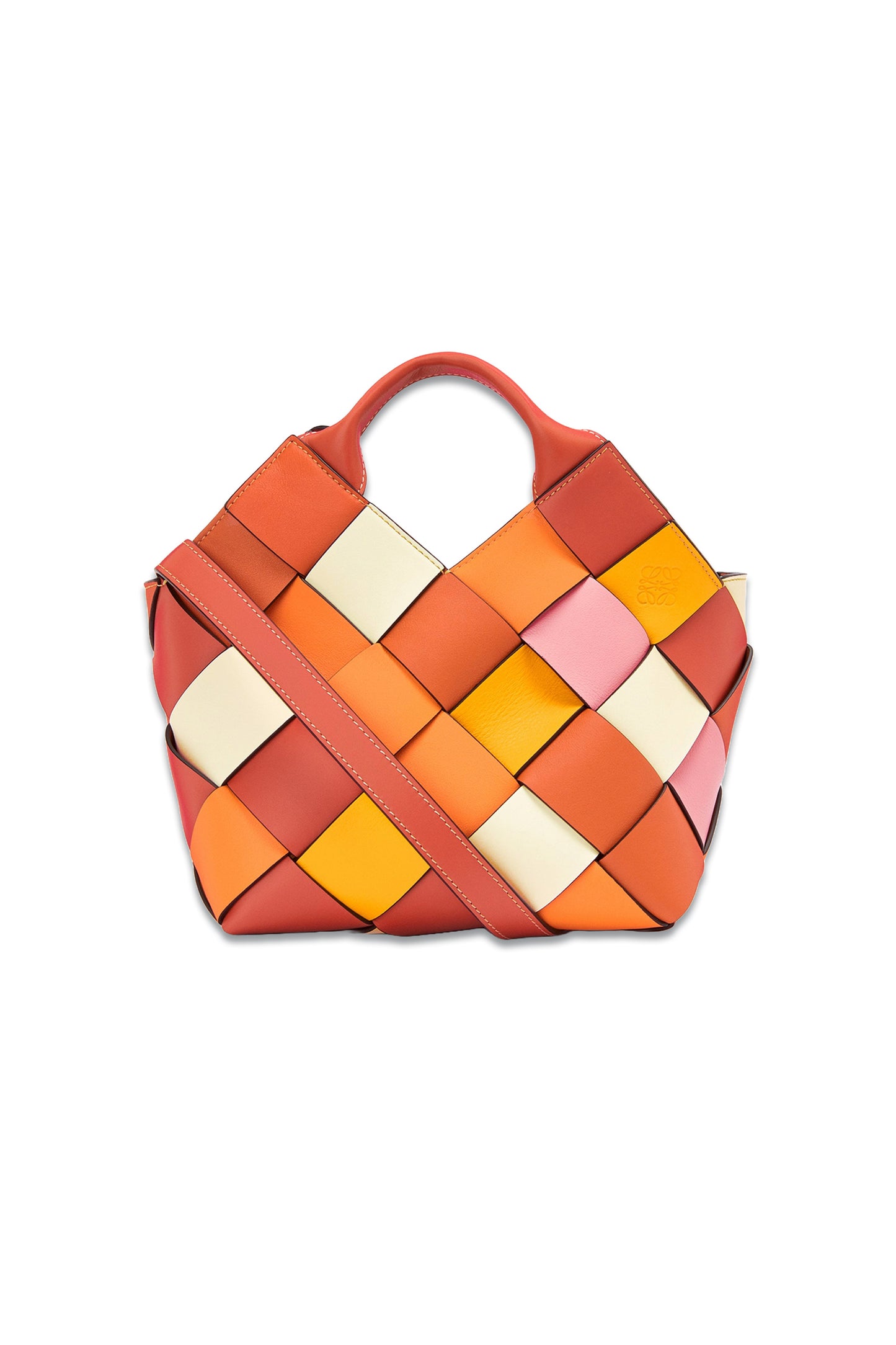 Small Surplus Leather Orange Woven Basket Bag in Calfskin