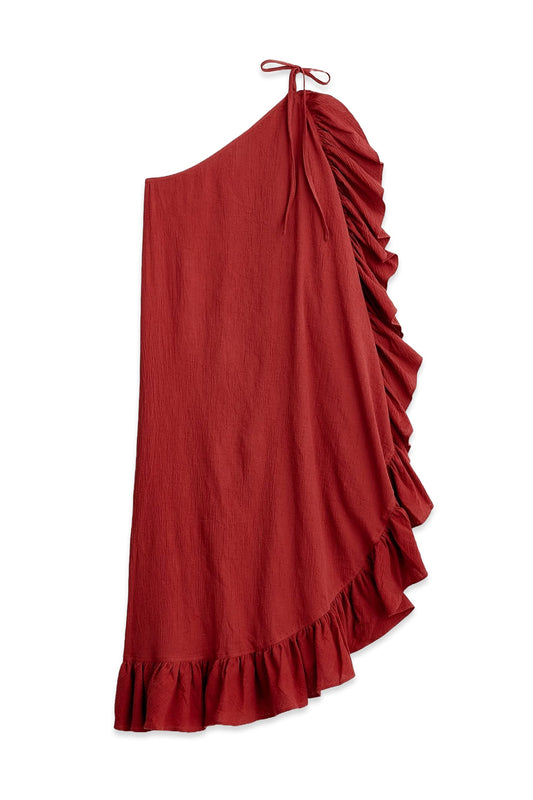 Ruffle One-shoulder Cover-up Dress In Soft Gauze