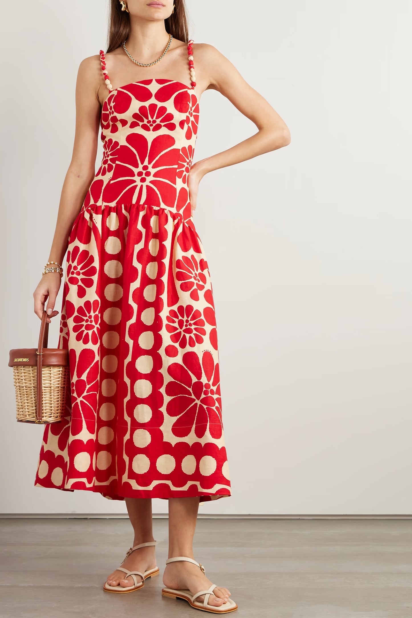 Palermo Gathered Printed Linen Midi Dress