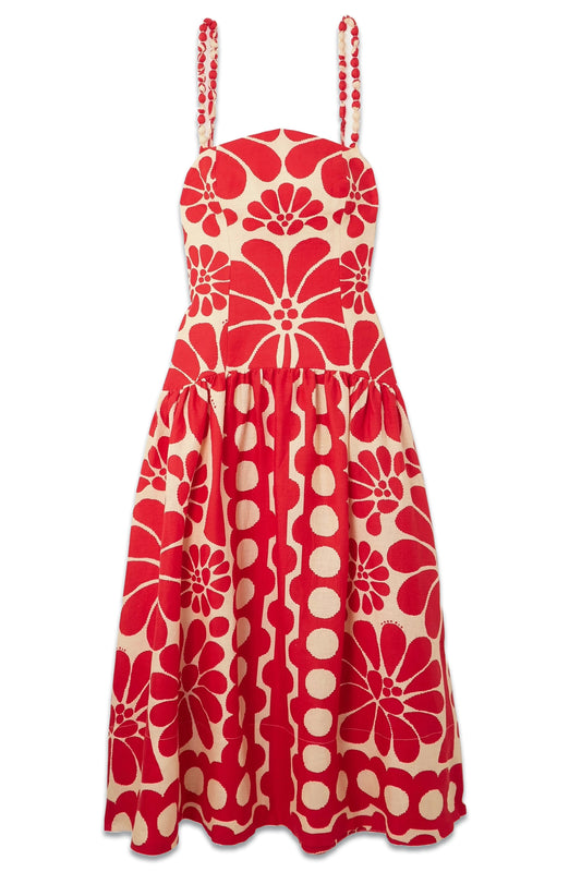 Palermo Gathered Printed Linen Midi Dress