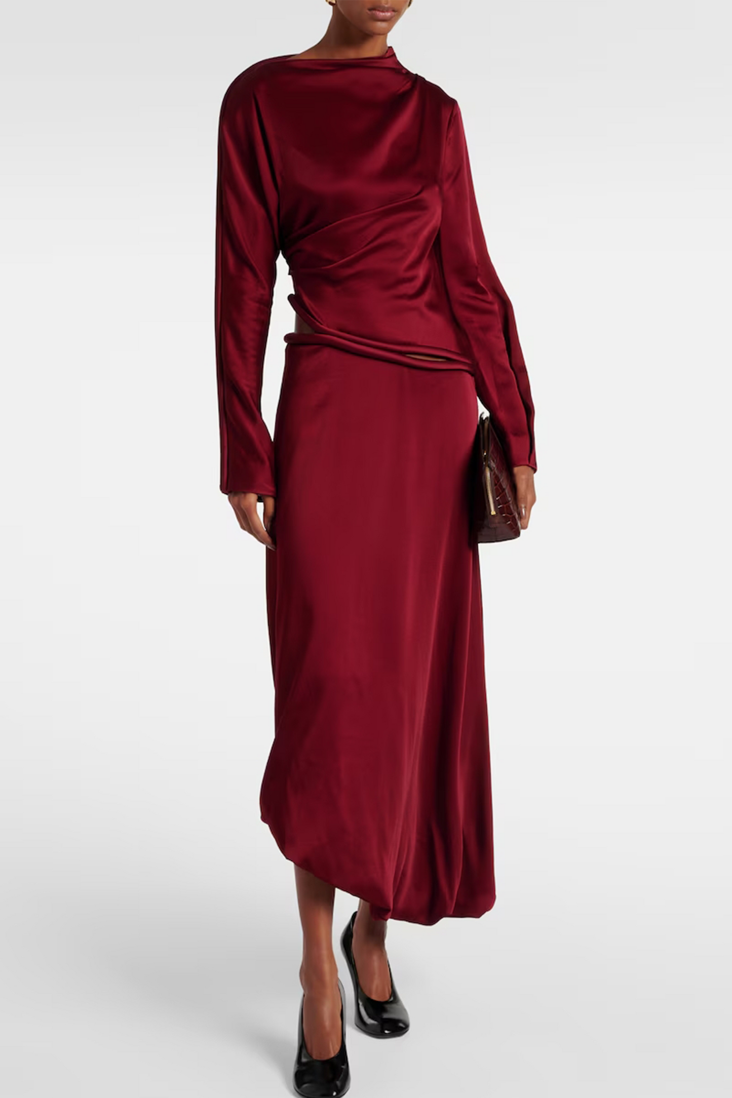 Cutout Draped Crêpe Satin Midi Dress