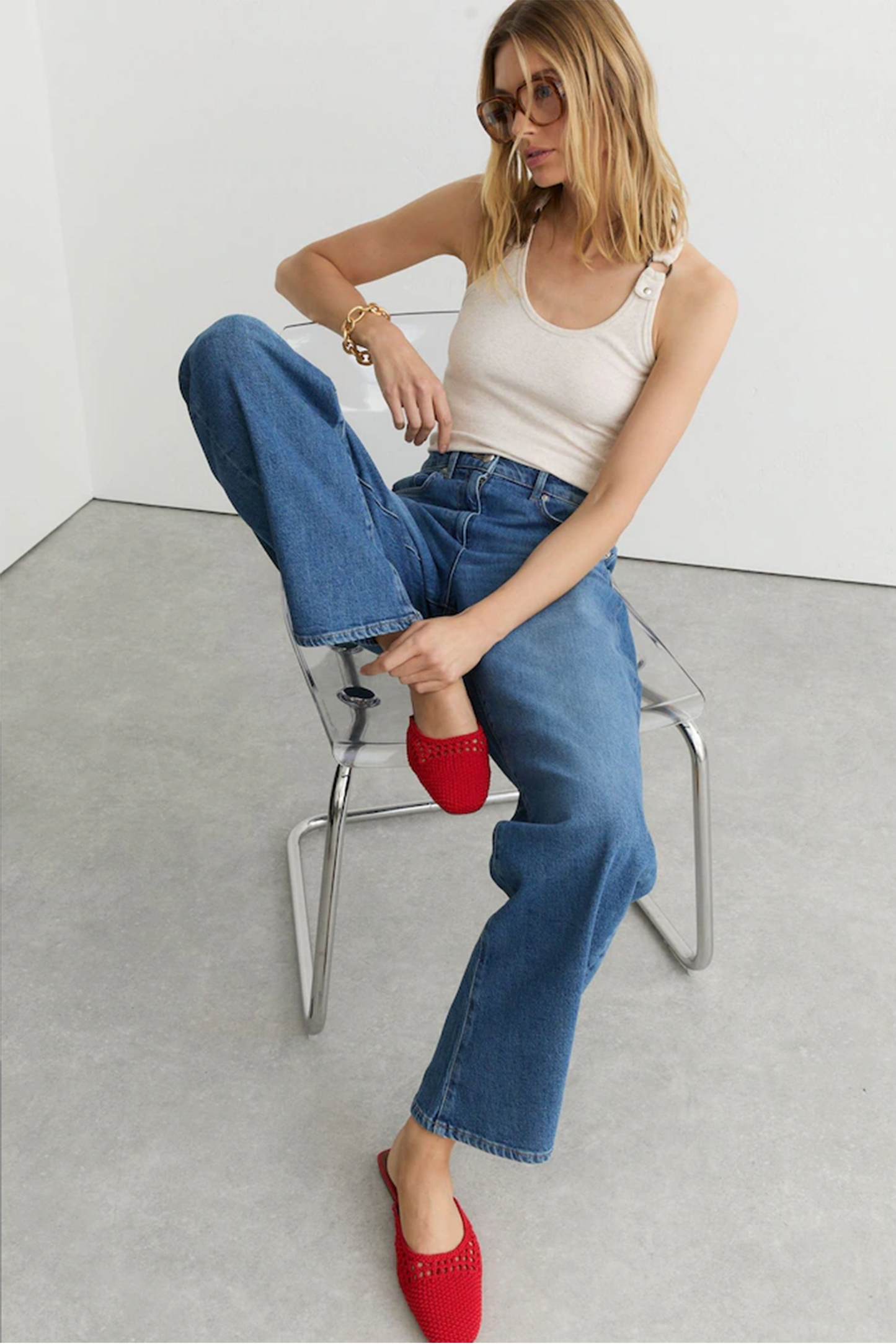 Woven Slip-on Mules in Red