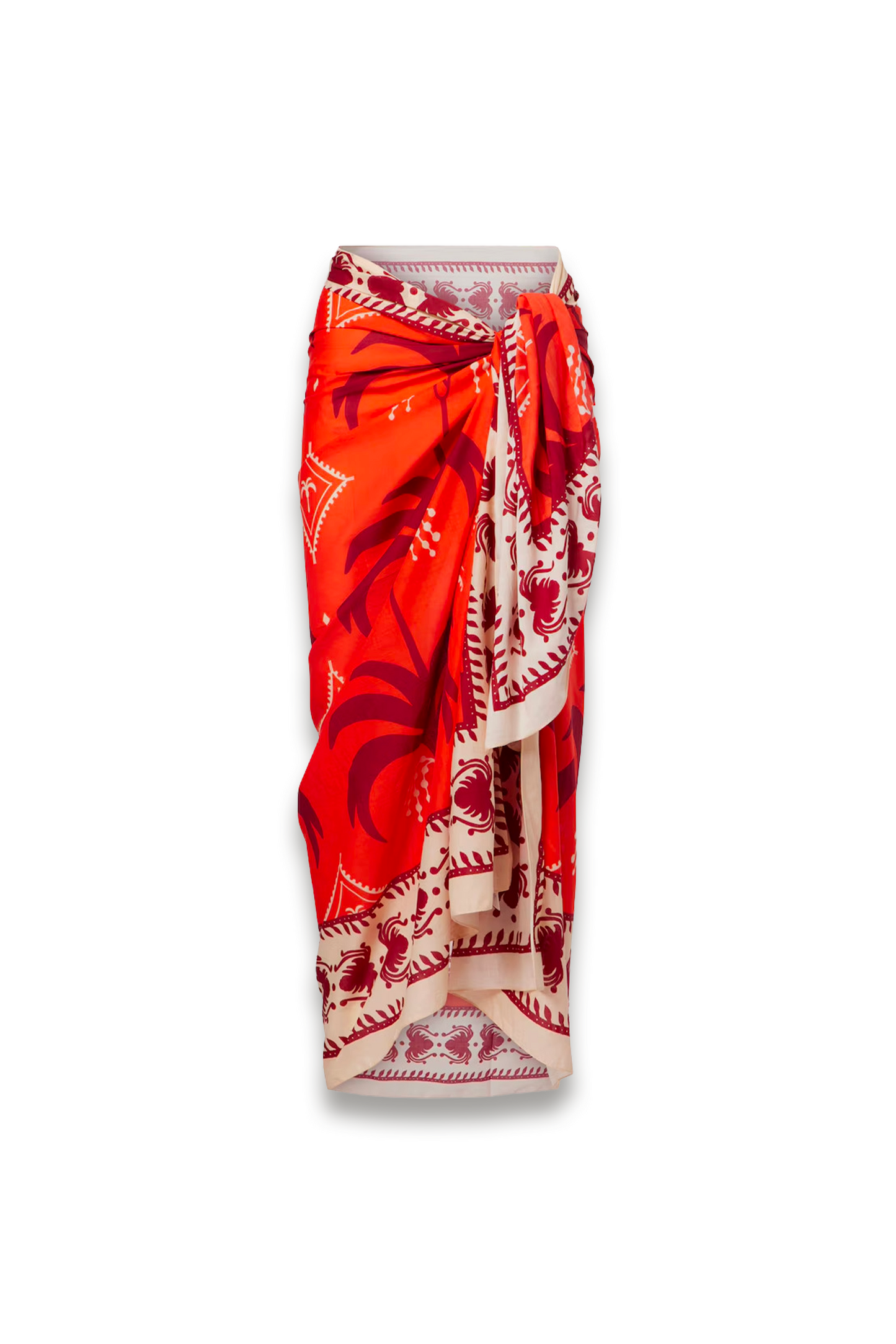 Red Printed Cotton Beach Cover-up