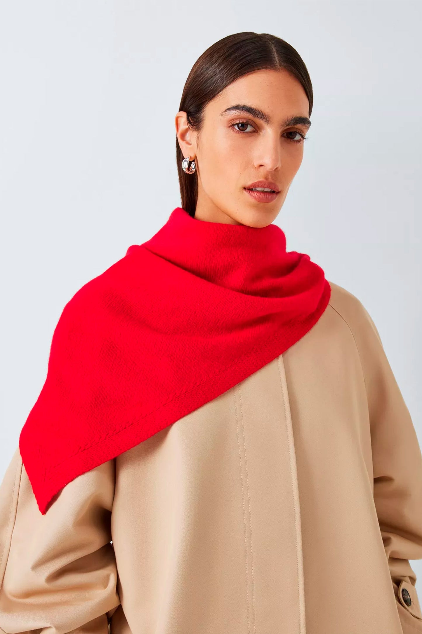 Wool Blend Knit Bandana Scarf, Red
