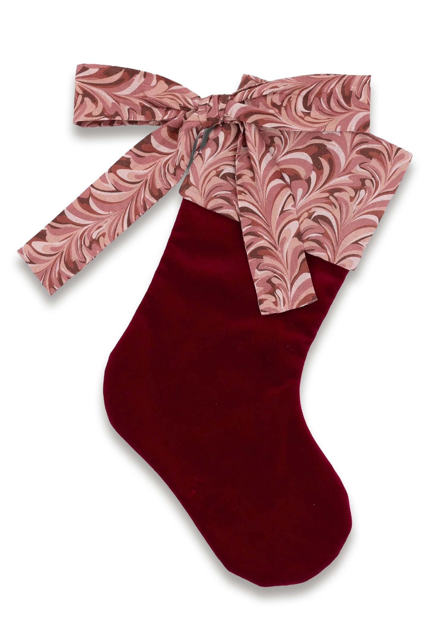 Marble Linen & Velvet Bow Christmas Stocking