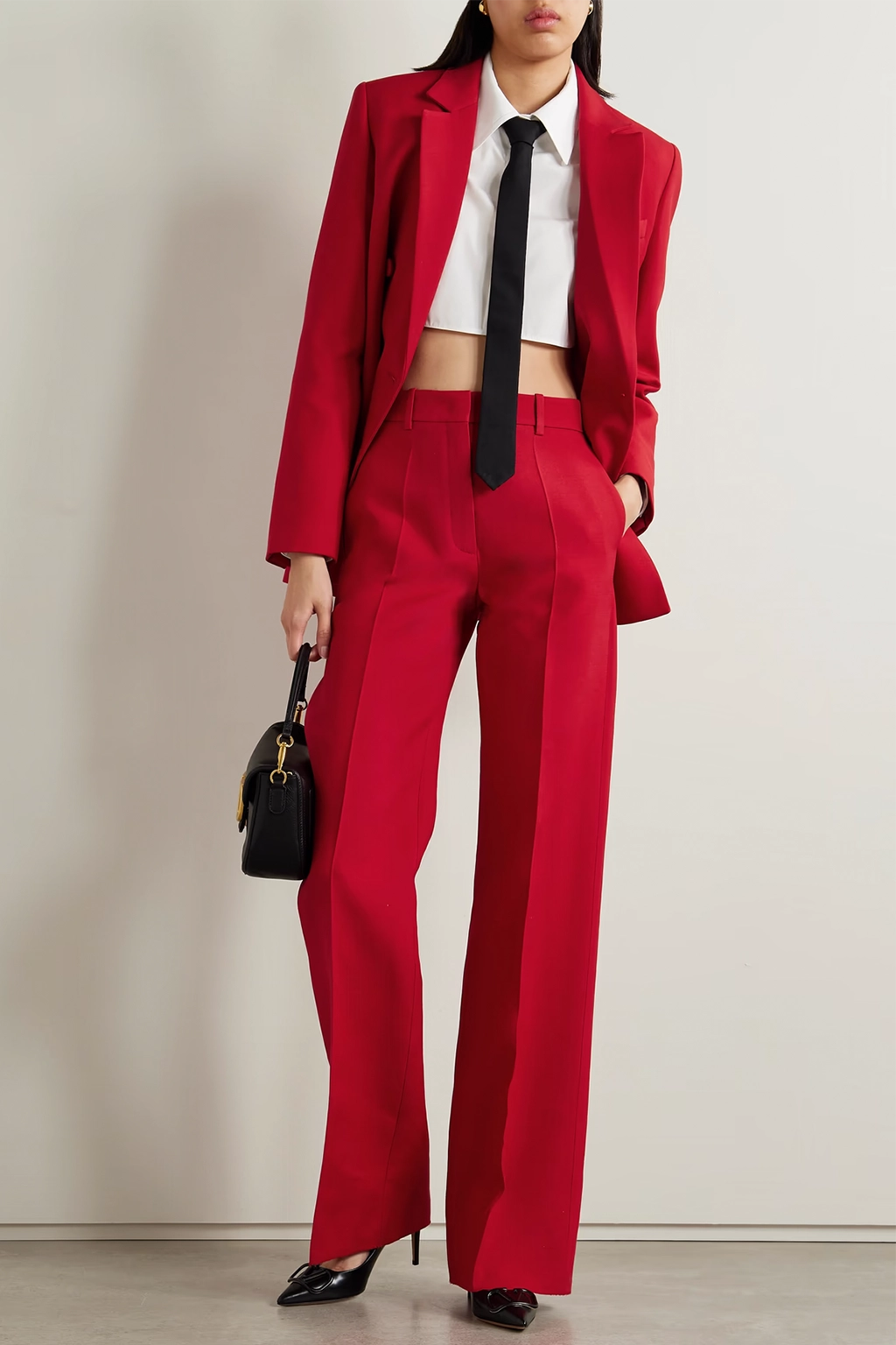 Double-breasted wool and silk-blend crepe blazer & straight-leg pants