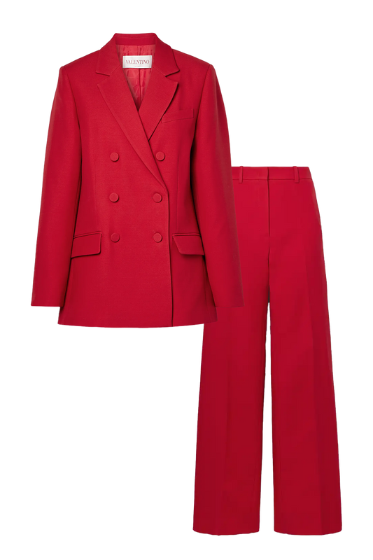 Double-breasted wool and silk-blend crepe blazer & straight-leg pants