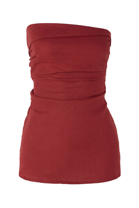 Boe Strapless Shirred Linen Top