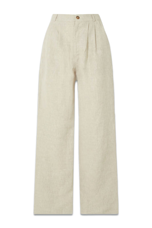 Mason Pleated Linen Straight-Leg Pants