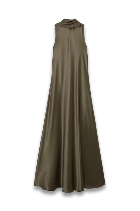 Fae Satin-cape Maxi Dress in Khaki Green