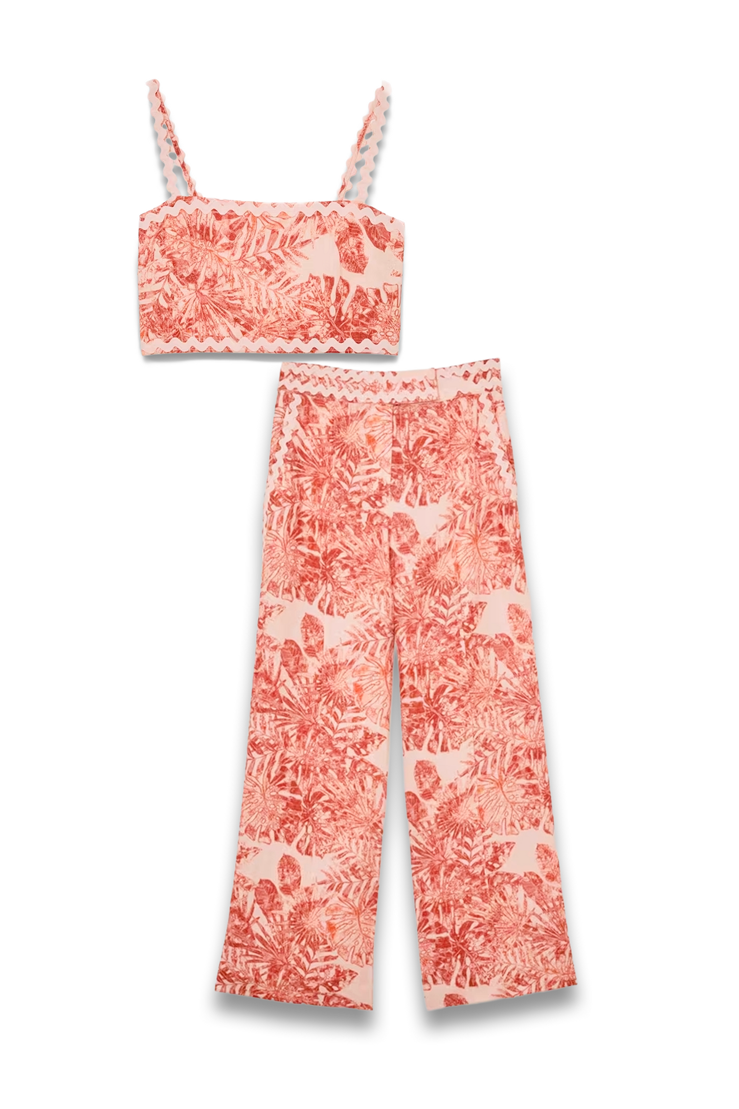 Mila Linen Cropped Cami Top and Wide-Leg Trousers in Pale Pink Set